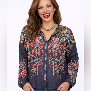 Johnny Was The Valley heavily embroidered button down top NWT RARE